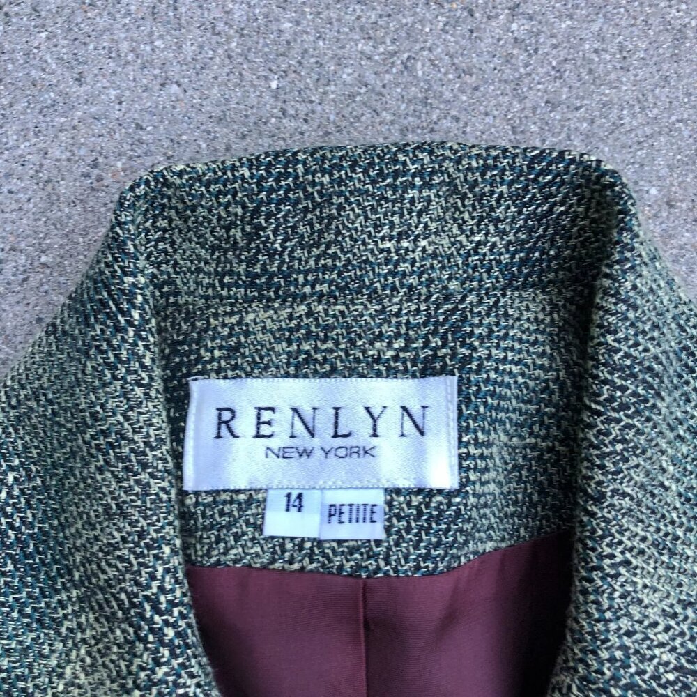 VTG 90s RENLYN New York Tweed Knit Blazer Jacket Women's 14P Green Coat … - Picture 7 of 11